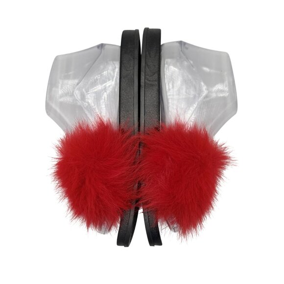 T.S. Womens Slides Size 8/38-39 Red Fluffy Faux Fur Rubber Sandals - Picture 7 of 9
